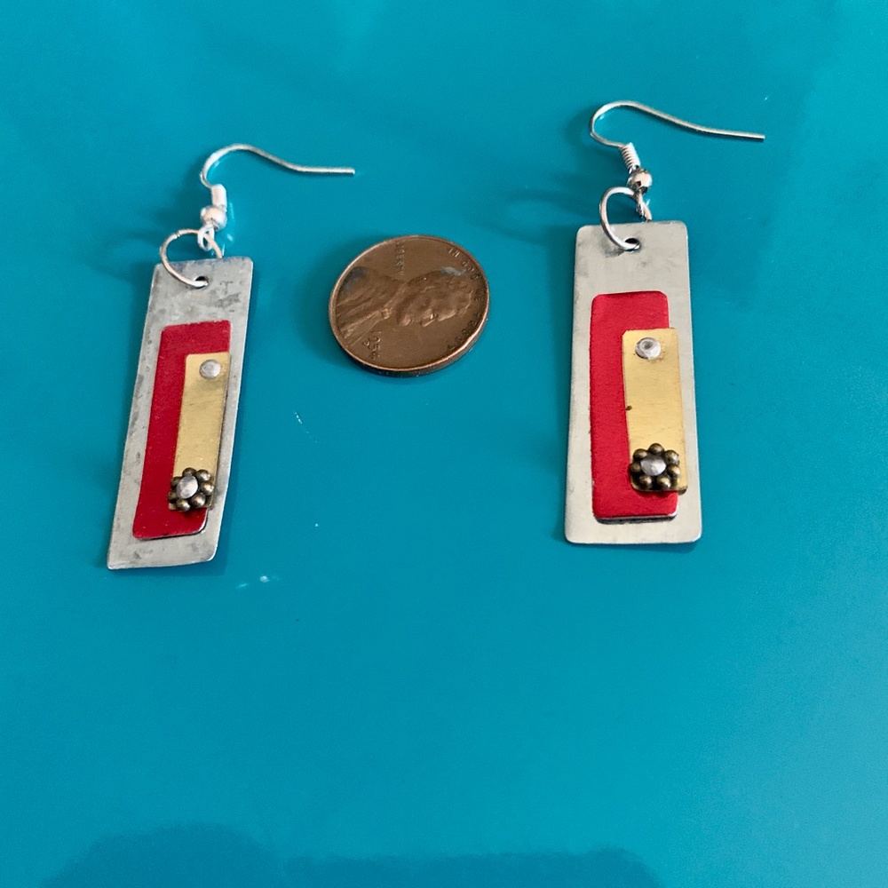 Funky Silver Tone Distressed Artesian Earrings - … - image 2